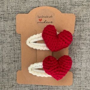 NEW Handmade Red Heart Hair Clips